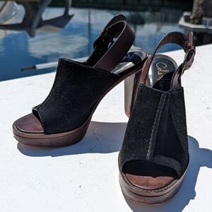 Cole Haan | Nike Air Black Suede/Brown Leather Platform Sandals Heels 8